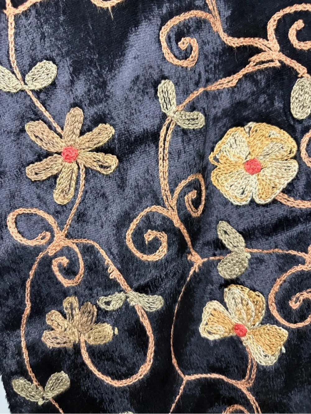 Alexis Crawford Flora Embroidered Black Velvet Whimsical Scarf